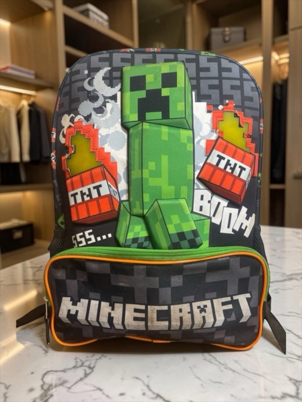 Minecraft Light Up TNT 17" Creeper Backpack Flashing Lights School Bag​​